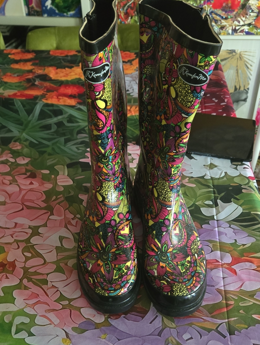Women's Multicolor Abstract Pattern Rain Boots New